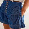 imageCHARTOU Women Cute Ruffle Hem Denim Short High Waist Wide Leg Jean Shorts Flare Stretchy Short with PocketsDark Blue