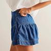 imageCHARTOU Women Cute Ruffle Hem Denim Short High Waist Wide Leg Jean Shorts Flare Stretchy Short with PocketsDark Blue