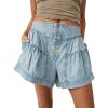imageCHARTOU Women Cute Ruffle Hem Denim Short High Waist Wide Leg Jean Shorts Flare Stretchy Short with PocketsLight Blue