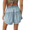 imageCHARTOU Women Cute Ruffle Hem Denim Short High Waist Wide Leg Jean Shorts Flare Stretchy Short with PocketsLight Blue
