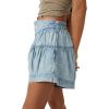 imageCHARTOU Women Cute Ruffle Hem Denim Short High Waist Wide Leg Jean Shorts Flare Stretchy Short with PocketsLight Blue