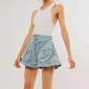 imageCHARTOU Women Cute Ruffle Hem Denim Short High Waist Wide Leg Jean Shorts Flare Stretchy Short with PocketsLight Blue