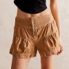 imageCHARTOU Women Cute Ruffle Hem Denim Short High Waist Wide Leg Jean Shorts Flare Stretchy Short with PocketsLight Brown