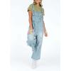 imageCHARTOU Women Distressed Strap Denim Bib Overall Baggy Cropped Ripped Jeans Jumpsuit Wide Leg Pants PocketsLight Blue