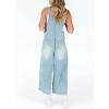 imageCHARTOU Women Distressed Strap Denim Bib Overall Baggy Cropped Ripped Jeans Jumpsuit Wide Leg Pants PocketsLight Blue