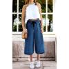 imageCHARTOU Women Elastic Waist Wide Leg Capris Cropped Denim Pants Jeans Palazzo Culottes with PocketLight Blue