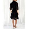 imageCHARTOU Women Elegant Lace Lined Short Shirt Dress Puff Sleeve Cut Out Button Down Mini DressBlack
