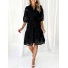 imageCHARTOU Women Elegant Lace Lined Short Shirt Dress Puff Sleeve Cut Out Button Down Mini DressBlack