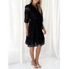 imageCHARTOU Women Elegant Lace Lined Short Shirt Dress Puff Sleeve Cut Out Button Down Mini DressBlack