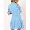 imageCHARTOU Women Elegant Lace Lined Short Shirt Dress Puff Sleeve Cut Out Button Down Mini DressBlue
