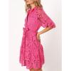 imageCHARTOU Women Elegant Lace Lined Short Shirt Dress Puff Sleeve Cut Out Button Down Mini DressRose