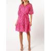 imageCHARTOU Women Elegant Lace Lined Short Shirt Dress Puff Sleeve Cut Out Button Down Mini DressRose