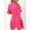 imageCHARTOU Women Elegant Lace Lined Short Shirt Dress Puff Sleeve Cut Out Button Down Mini DressRose