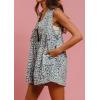 imageCHARTOU Women Leopard Tie Front Pleated Denim Romper Cute Sleeveless Flare Jean Shorts Overall with PocketsBlue