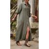 imageCHARTOU Women Long Button Down Dress RollUp Front Pleats Casual Loose Shirt Maxi DressesGreen