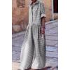 imageCHARTOU Women Long Sleeve Plaid Jumpsuit Casual Button Up Shirt Pleated Wide Leg Long Pants Overalls RomperBlack