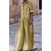 imageCHARTOU Women Long Sleeve Plaid Jumpsuit Casual Button Up Shirt Pleated Wide Leg Long Pants Overalls RomperYellow