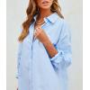 imageCHARTOU Women Loose Fit Dress Shirt Button Down Collared V Neck Tunic Blouse TopsBlue