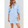 imageCHARTOU Women Loose Fit Dress Shirt Button Down Collared V Neck Tunic Blouse TopsBlue