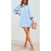 imageCHARTOU Women Loose Fit Dress Shirt Button Down Collared V Neck Tunic Blouse TopsBlue