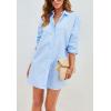 imageCHARTOU Women Loose Fit Dress Shirt Button Down Collared V Neck Tunic Blouse TopsBlue