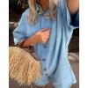 imageCHARTOU Women Oversized Button Front Denim Romper Short Sleeve Utility Jean Overall Shorts with PocketsBlue