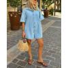 imageCHARTOU Women Oversized Button Front Denim Romper Short Sleeve Utility Jean Overall Shorts with PocketsBlue