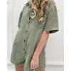 imageCHARTOU Women Oversized Button Front Denim Romper Short Sleeve Utility Jean Overall Shorts with PocketsGreen