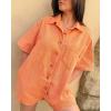 imageCHARTOU Women Oversized Button Front Denim Romper Short Sleeve Utility Jean Overall Shorts with PocketsOrange
