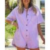 imageCHARTOU Women Oversized Button Front Denim Romper Short Sleeve Utility Jean Overall Shorts with PocketsPurple