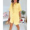 imageCHARTOU Women Oversized Button Front Denim Romper Short Sleeve Utility Jean Overall Shorts with PocketsYellow