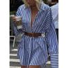 imageCHARTOU Women Oversized Shirt Dress Striped Long Sleeve Button Down Blouse DressesBlue