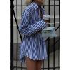 imageCHARTOU Women Oversized Shirt Dress Striped Long Sleeve Button Down Blouse DressesBlue