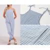 imageCHARTOU Women Oversized Summer Casual Stripes Cargo Jumpsuit Wide Leg Bib Overall Striped Linen Pants Dungarees PocketBlue Stripe