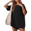 imageCHARTOU Women Oversized T Shirt Romper Short Sleeve Jumpsuit Overall Athletic Workout Modest Mini Tee RomperBlack