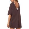 imageCHARTOU Women Oversized T Shirt Romper Short Sleeve Jumpsuit Overall Athletic Workout Modest Mini Tee RomperDark Brown