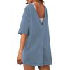 imageCHARTOU Women Oversized T Shirt Romper Short Sleeve Jumpsuit Overall Athletic Workout Modest Mini Tee RomperPeacock Blue