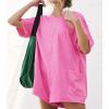 imageCHARTOU Women Oversized T Shirt Romper Short Sleeve Jumpsuit Overall Athletic Workout Modest Mini Tee RomperPink