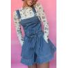 imageCHARTOU Women Ruffle Wide Leg Shorts Denim Overall Bib Cute Elastic High Waist Jean Romper with DrawstringBlue