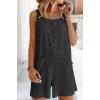 imageCHARTOU Women Shorts Overall Front Button Cotton Linen Summer Wide Leg Shorts RomperBlack