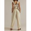 imageCHARTOU Women Sleeveless Denim Overalls Casual Pleated Jean Jumpsuits Baggy Jeans Harem Pants with PocketsBeige
