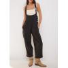 imageCHARTOU Women Sleeveless Denim Overalls Casual Pleated Jean Jumpsuits Baggy Jeans Harem Pants with PocketsBlack
