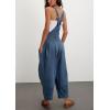 imageCHARTOU Women Sleeveless Denim Overalls Casual Pleated Jean Jumpsuits Baggy Jeans Harem Pants with PocketsBlue