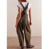 imageCHARTOU Women Sleeveless Denim Overalls Casual Pleated Jean Jumpsuits Baggy Jeans Harem Pants with PocketsDark Brown