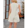 imageCHARTOU Women Sleeveless Tie Front Rompers Pleated Ruffle Wide Leg Shorts Overalls Jumpsuit with PocketsBeige
