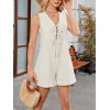 imageCHARTOU Women Sleeveless Tie Front Rompers Pleated Ruffle Wide Leg Shorts Overalls Jumpsuit with PocketsBeige