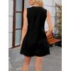 imageCHARTOU Women Sleeveless Tie Front Rompers Pleated Ruffle Wide Leg Shorts Overalls Jumpsuit with PocketsBlack