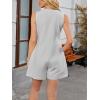 imageCHARTOU Women Sleeveless Tie Front Rompers Pleated Ruffle Wide Leg Shorts Overalls Jumpsuit with PocketsGrey