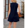 imageCHARTOU Women Sleeveless Tie Front Rompers Pleated Ruffle Wide Leg Shorts Overalls Jumpsuit with PocketsNavy