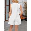 imageCHARTOU Women Sleeveless Tie Front Rompers Pleated Ruffle Wide Leg Shorts Overalls Jumpsuit with PocketsWhite